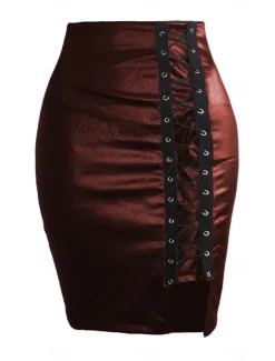 Women's Skirt Bodycon Midi High Waist Skirts Drawstring Solid Colored Street Daily Spring & Summer Elegant Fashion Casual Wine Black Dark Red Blue