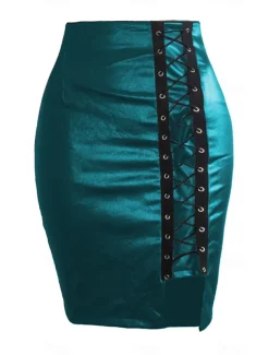 Women's Skirt Bodycon Midi High Waist Skirts Drawstring Solid Colored Street Daily Spring & Summer Elegant Fashion Casual Wine Black Dark Red Blue