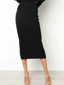 Women's Skirt Bodycon Midi High Waist Skirts Solid Colored Street Daily Winter Fashion Sexy Black White