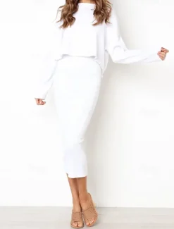 Women's Skirt Bodycon Midi High Waist Skirts Solid Colored Street Daily Winter Fashion Sexy Black White