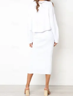 Women's Skirt Bodycon Midi High Waist Skirts Solid Colored Street Daily Winter Fashion Sexy Black White