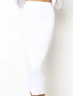 Women's Skirt Bodycon Midi High Waist Skirts Solid Colored Street Daily Winter Fashion Sexy Black White