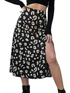 Women's Skirt Casual Midi Mid Rise Skirts Floral Print Micro-elastic Street Going out Black Summer Polyester