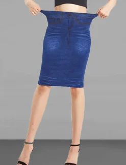 Women's Skirt Denim Midi Skirt Fashion Casual Knee-length High Waist Skirts Solid Colored Pocket Vacation Street Blue Summer Denim