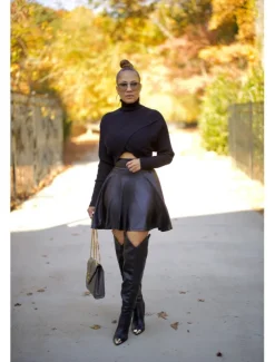 Women's Skirt Fashion Carnival Costumes Ladies Mini Skirts Solid Colored Pleated Carnival Homecoming Black Red Brown Spring & Fall PU Leather