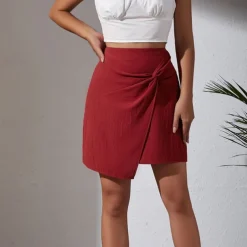 Women's Skirt Linen Skirts Basic Casual Mini High Waist Skirts Solid Colored Split Ends Casual Daily Weekend Wine Black Army Green Apricot Summer Cotton And Linen