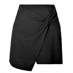 Women's Skirt Linen Skirts Basic Casual Mini High Waist Skirts Solid Colored Split Ends Casual Daily Weekend Wine Black Army Green Apricot Summer Cotton And Linen