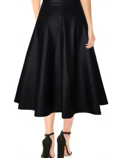 Women's Skirt Long Skirt Elegant Fashion Casual Midi High Waist Skirts Solid Colored Ruched Vacation Street Black Fall & Winter Faux Leather