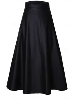 Women's Skirt Long Skirt Elegant Fashion Casual Midi High Waist Skirts Solid Colored Ruched Vacation Street Black Fall & Winter Faux Leather