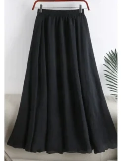 Women's Skirt Swing Fashion Maxi Mid Rise Skirts Plain Ruched Micro-elastic Vacation Street Black White Pink Blue Summer Cotton