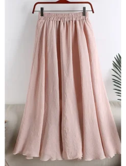 Women's Skirt Swing Fashion Maxi Mid Rise Skirts Plain Ruched Micro-elastic Vacation Street Black White Pink Blue Summer Cotton