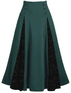 Women's Skirt Swing Long Skirt Midi Skirts Lace Patchwork Skull Vacation Casual Daily Winter Fashion Summer Black Purple Green