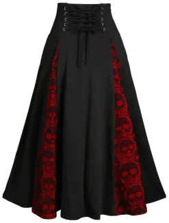 Women's Skirt Swing Long Skirt Midi Skirts Lace Patchwork Skull Vacation Casual Daily Winter Fashion Summer Black Purple Green