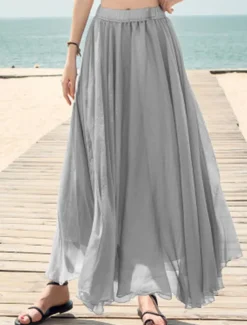 Women's Skirt Swing Long Skirt Maxi Skirts Layered Solid Colored Casual Daily Beach Summer Chiffon Fashion Summer Black White Yellow Pink