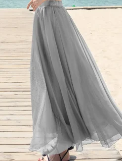 Women's Skirt Swing Long Skirt Maxi Skirts Layered Solid Colored Casual Daily Beach Summer Chiffon Fashion Summer Black White Yellow Pink