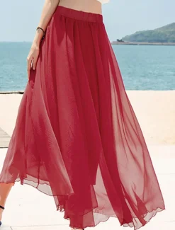 Women's Skirt Swing Long Skirt Maxi Skirts Layered Solid Colored Casual Daily Beach Summer Chiffon Fashion Summer Black White Yellow Pink