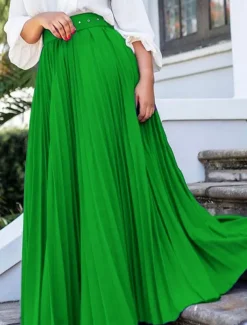 Women's Skirt Swing Maxi High Waist Skirts Pleated Ruffle Solid Colored Street Daily Spring & Summer Elegant Fashion Black White Wine Purple