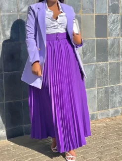 Women's Skirt Swing Maxi High Waist Skirts Pleated Ruffle Solid Colored Street Daily Spring & Summer Elegant Fashion Black White Wine Purple