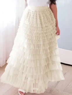 Women's Skirt Swing Tutu Maxi High Waist Skirts Pleated Solid Colored Street Daily Spring & Summer Elegant Fashion Casual Apricot Black Khaki Rose Red