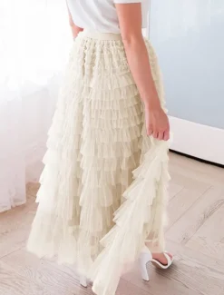 Women's Skirt Swing Tutu Maxi High Waist Skirts Pleated Solid Colored Street Daily Spring & Summer Elegant Fashion Casual Apricot Black Khaki Rose Red