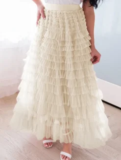 Women's Skirt Swing Tutu Maxi High Waist Skirts Pleated Solid Colored Street Daily Spring & Summer Elegant Fashion Casual Apricot Black Khaki Rose Red