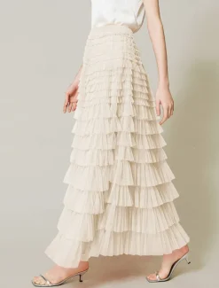 Women's Skirt Swing Tutu Maxi High Waist Skirts Pleated Solid Colored Street Daily Spring & Summer Elegant Fashion Casual Apricot Black Khaki Rose Red