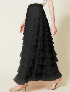 Women's Skirt Swing Tutu Maxi High Waist Skirts Pleated Solid Colored Street Daily Spring & Summer Elegant Fashion Casual Apricot Black Khaki Rose Red