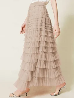 Women's Skirt Swing Tutu Maxi High Waist Skirts Pleated Solid Colored Street Daily Spring & Summer Elegant Fashion Casual Apricot Black Khaki Rose Red