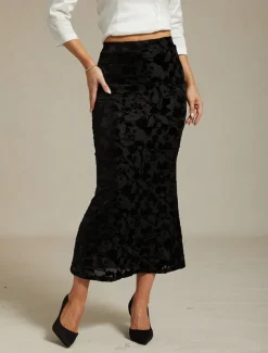 Women's Skirt Trumpet / Mermaid Elegant Vintage Maxi High Waist Skirts Stretchy Black Spring Velvet