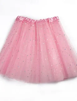 Women's Skirt Tutu Fashion Casual Shiny Mini High Waist Skirts Solid Colored Sparkle Tulle Vacation Date Black Yellow Pink Red Summer Tulle