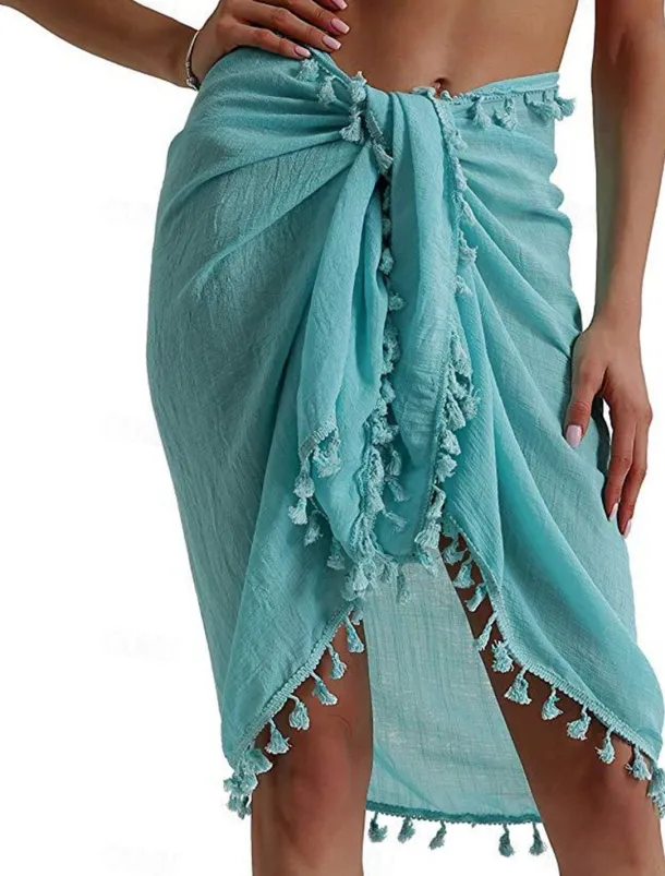 Women's Skirt Wrap Skirt Fashion Beach Wear Casual Mini Mid Waist Skirts Solid Colored Tassel Fringe Vacation Beach Black White Pink Red Summer Chiffon