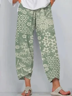 Women's Slacks Active Vacation Vintage Full Length High Waist Floral Graphic Elastic Waistband Comfy Breathability Soft Micro-elastic Outdoor Street Daily Red Navy Blue Purple Green Summer Spring