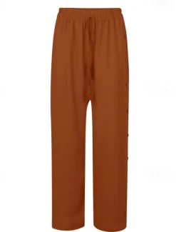 Women's Slacks Pants Trousers Casual Full Length Natural Plain Buckle Elastic Drawstring Design Outdoor Comfortable Holiday Daily Wear Weekend carmine Magenta Depression Green Grey Summer Regular Fit