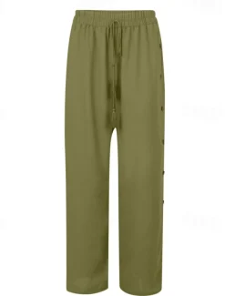 Women's Slacks Pants Trousers Casual Full Length Natural Plain Buckle Elastic Drawstring Design Outdoor Comfortable Holiday Daily Wear Weekend carmine Magenta Depression Green Grey Summer Regular Fit