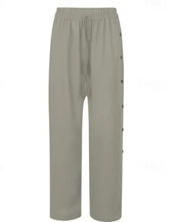 Women's Slacks Pants Trousers Casual Full Length Natural Plain Buckle Elastic Drawstring Design Outdoor Comfortable Holiday Daily Wear Weekend carmine Magenta Depression Green Grey Summer Regular Fit