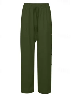 Women's Slacks Pants Trousers Casual Full Length Natural Plain Buckle Elastic Drawstring Design Outdoor Comfortable Holiday Daily Wear Weekend carmine Magenta Depression Green Grey Summer Regular Fit