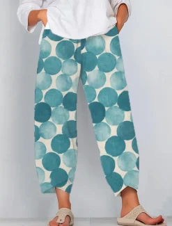 Women's Slacks Pants Trousers Vacation Vintage Ethnic Style Ankle-Length High Waist Graphic Geometic Elastic Waistband Comfy Breathability Soft Inelastic Outdoor Street Daily Blue Purple Green Summer