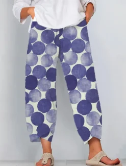 Women's Slacks Pants Trousers Vacation Vintage Ethnic Style Ankle-Length High Waist Graphic Geometic Elastic Waistband Comfy Breathability Soft Inelastic Outdoor Street Daily Blue Purple Green Summer