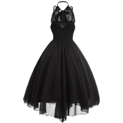Women's Sleeveless Gothic Dress with Corset Halter Lace Swing Cocktail Dress Tulle Dress Formal Casual Halloween Punk Hippie Dresses