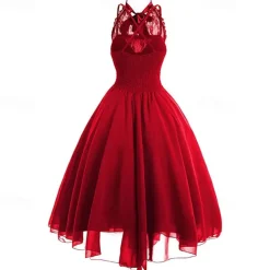 Women's Sleeveless Gothic Dress with Corset Halter Lace Swing Cocktail Dress Tulle Dress Formal Casual Halloween Punk Hippie Dresses