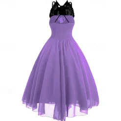 Women's Sleeveless Gothic Dress with Corset Halter Lace Swing Cocktail Dress Tulle Dress Formal Casual Halloween Punk Hippie Dresses
