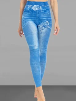 Women's Slim Pants Trousers Leggings Fashion Streetwear Casual Full Length High Waist Butterfly Pocket Print High Cut Breathability Comfortable High Elasticity Street Causal Daily Black Blue Summer