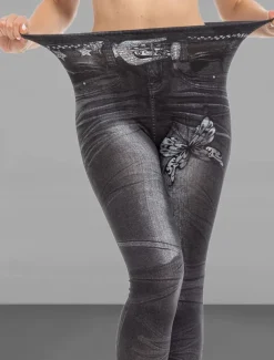 Women's Slim Pants Trousers Leggings Fashion Streetwear Casual Full Length High Waist Butterfly Pocket Print High Cut Breathability Comfortable High Elasticity Street Causal Daily Black Blue Summer