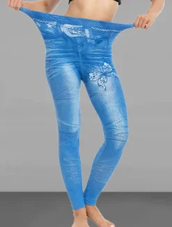 Women's Slim Pants Trousers Leggings Fashion Streetwear Casual Full Length High Waist Butterfly Pocket Print High Cut Breathability Comfortable High Elasticity Street Causal Daily Black Blue Summer