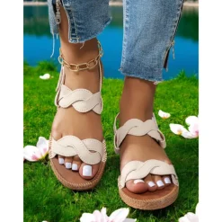 Women's Slingback Sandals with Twisted Strap Design, Soft Comfortable Sole and Casual Style for Summer Outings and Beachwear