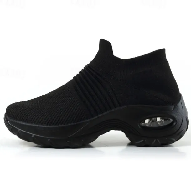 Women's Slip-On Air Cushion Walking Shoes - Breathable Knitted Athletic Sneakers for Comfort and Support, Ideal for Daily Use and Fitness Activities