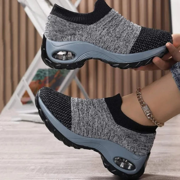 Women's Slip-On Air Cushion Walking Shoes - Breathable Knitted Athletic Sneakers for Comfort and Support, Ideal for Daily Use and Fitness Activities