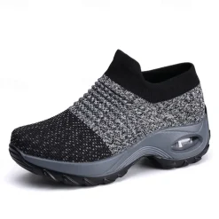 Women's Slip-On Air Cushion Walking Shoes - Breathable Knitted Athletic Sneakers for Comfort and Support, Ideal for Daily Use and Fitness Activities