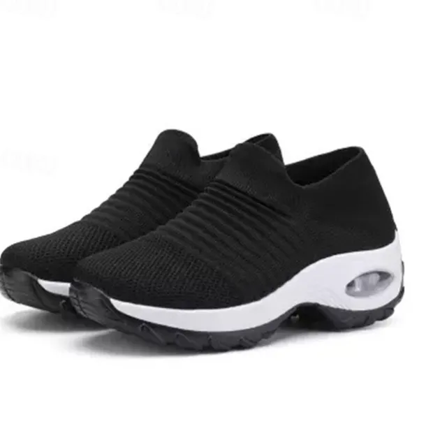 Women's Slip-On Air Cushion Walking Shoes - Breathable Knitted Athletic Sneakers for Comfort and Support, Ideal for Daily Use and Fitness Activities