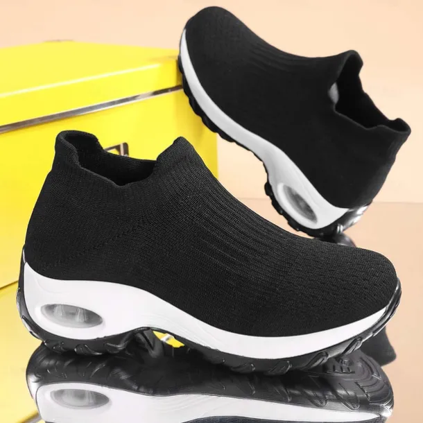 Women's Slip-On Air Cushion Walking Shoes - Breathable Knitted Athletic Sneakers for Comfort and Support, Ideal for Daily Use and Fitness Activities